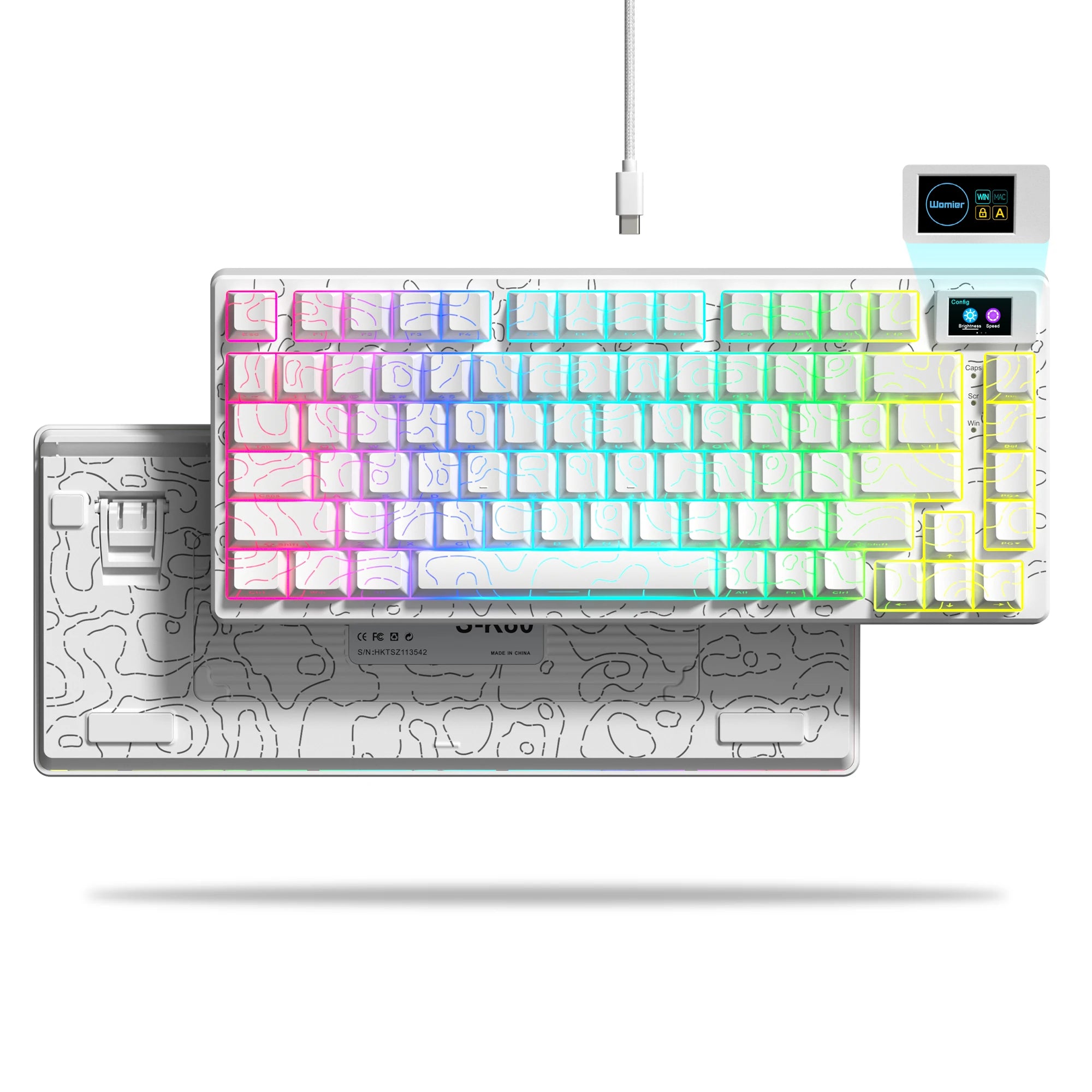 Wired Mechanical Gaming Keyboard with OLED Display Full Key Hot-Swappable Pudding RGB Backlit Keyboard