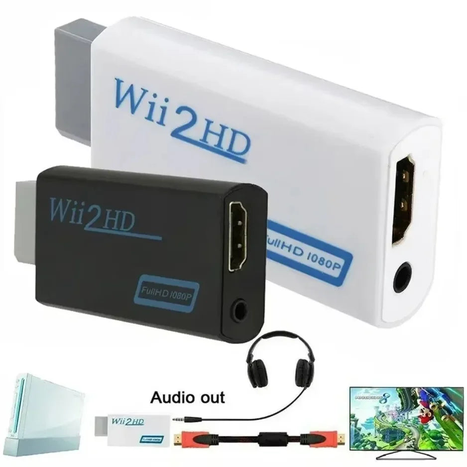 XIKCU HD 1080P Wii to HDMI-Compatible Converter Adapter Wii2 Converter 3.5mm HDMI-Compatible Audio for PC HDTV Monitor Display