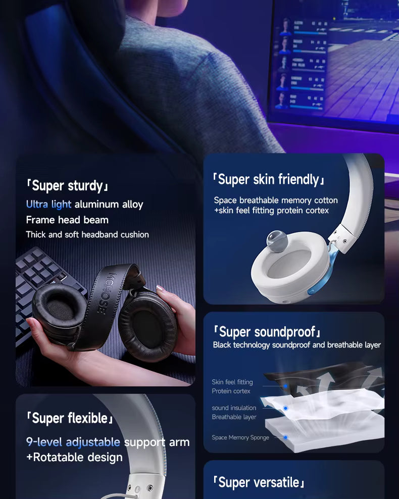 MCHOSE V9 pro E-Sports Headset with Microphone Tri-Mode Wireless 7.1 Channel Surround