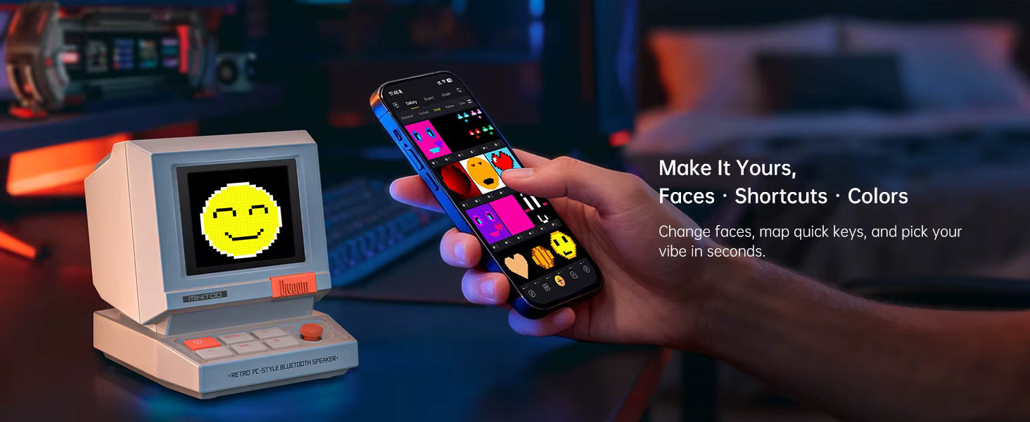 Divoom MiniToo Retro Bluetooth Speaker Portable Pixel Display Music Box Retro Computer Style Speaker Gift