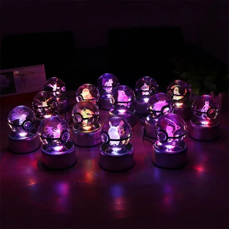 Pokemon 3D Crystal Ball Pikachu Gengar Mew Mewtwo Figurines Lamp