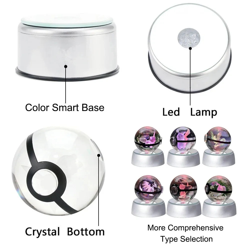 Pokemon 3D Crystal Ball Pikachu Gengar Mew Mewtwo Figurines Lamp