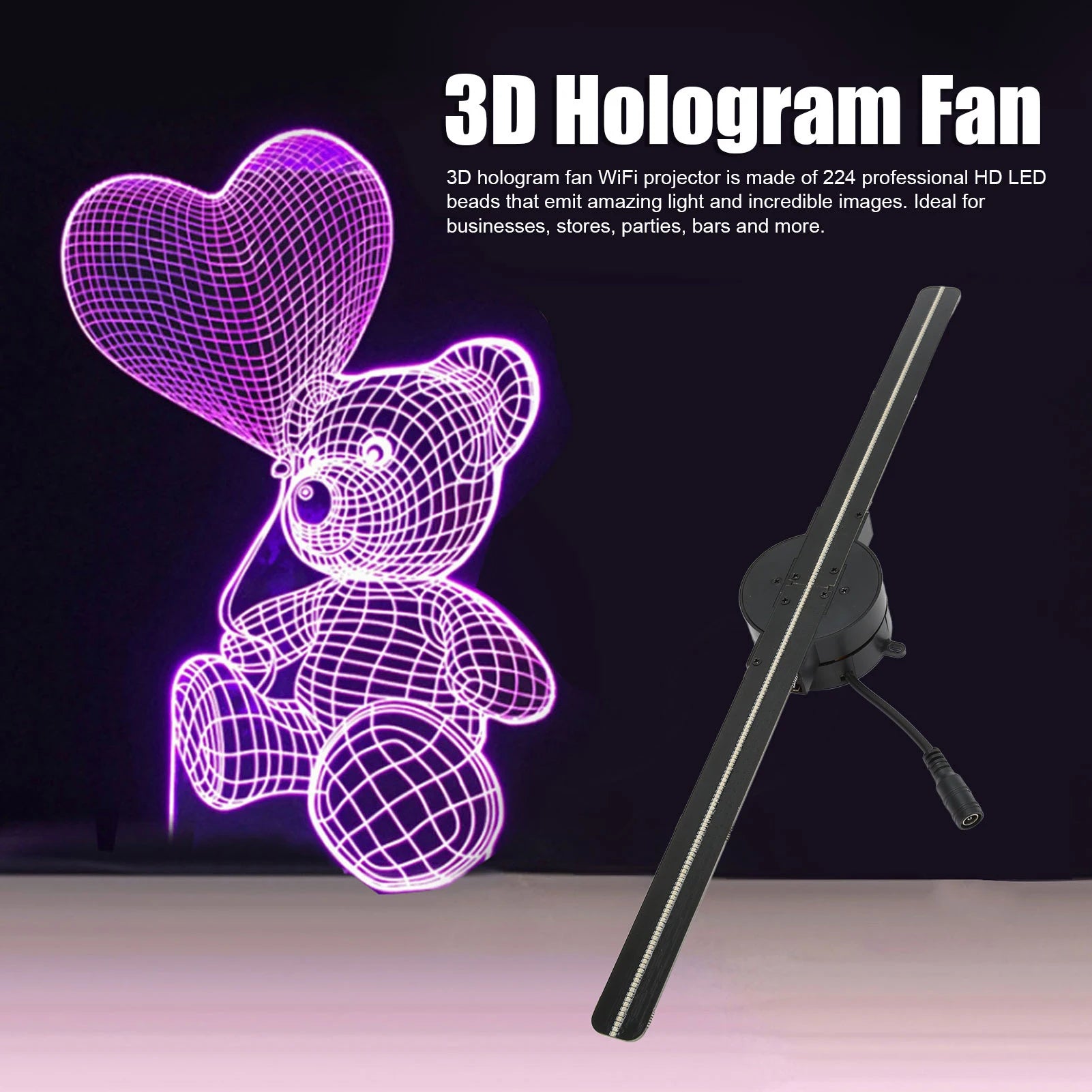 3D Hologram Fan 16.5in 2000x224 WiFi 3D Projector with 224 LED Light Beads for Business Store Advertising