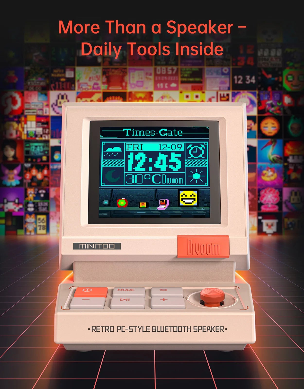 Divoom MiniToo Retro Bluetooth Speaker Portable Pixel Display Music Box Retro Computer Style Speaker Gift