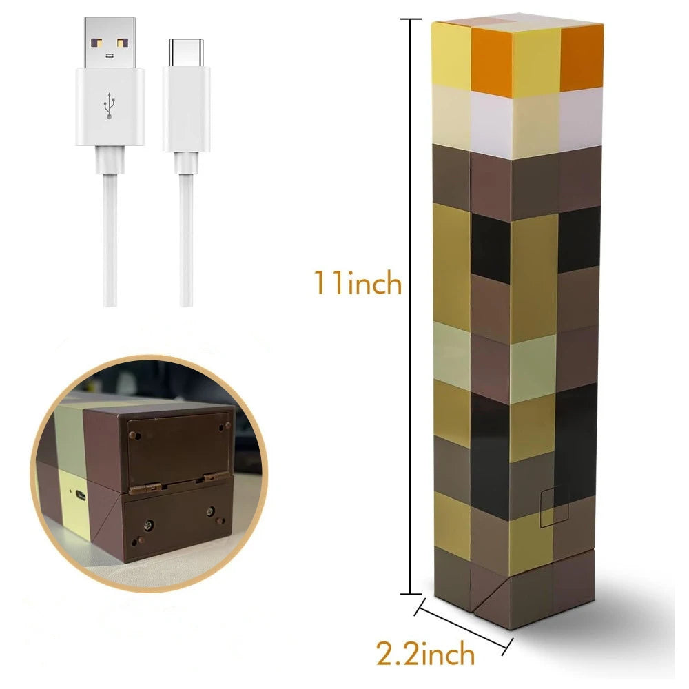 MC Game Brownstone Torch Lamp Figure 4Colors LED Night Light Bedroom Decorative Table Lamp USB Charging