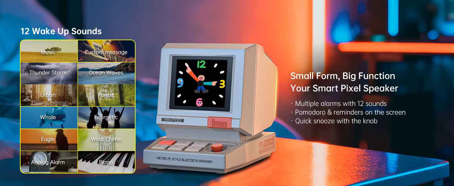 Divoom MiniToo Retro Bluetooth Speaker Portable Pixel Display Music Box Retro Computer Style Speaker Gift