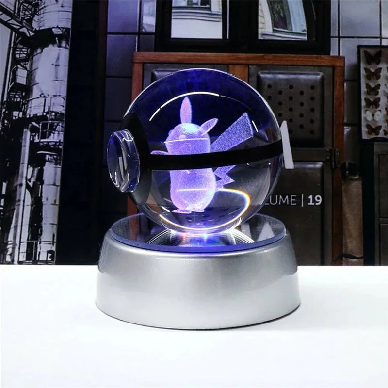 Pokemon 3D Crystal Ball Pikachu Gengar Mew Mewtwo Figurines Lamp