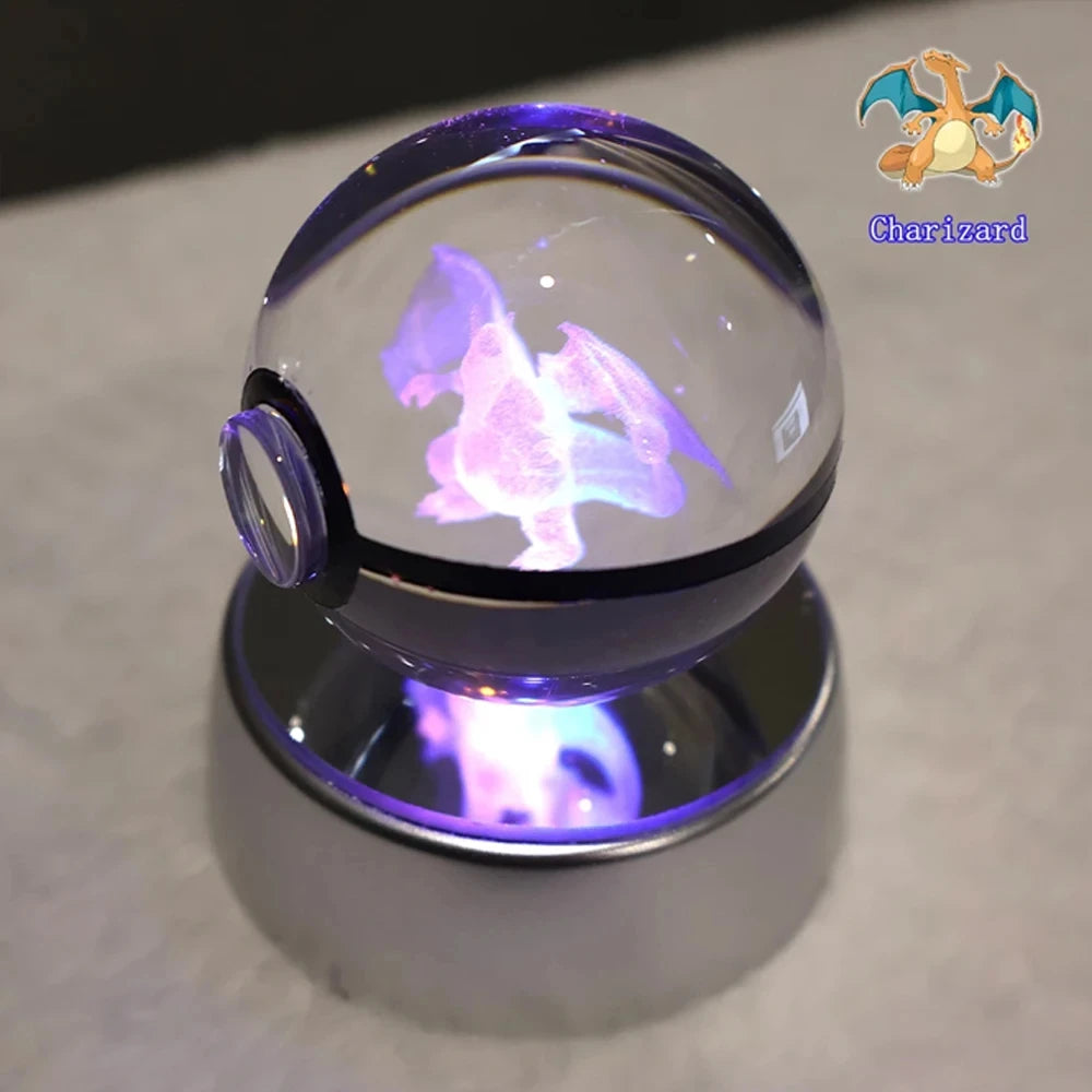 Pokemon 3D Crystal Ball Pikachu Gengar Mew Mewtwo Figurines Lamp