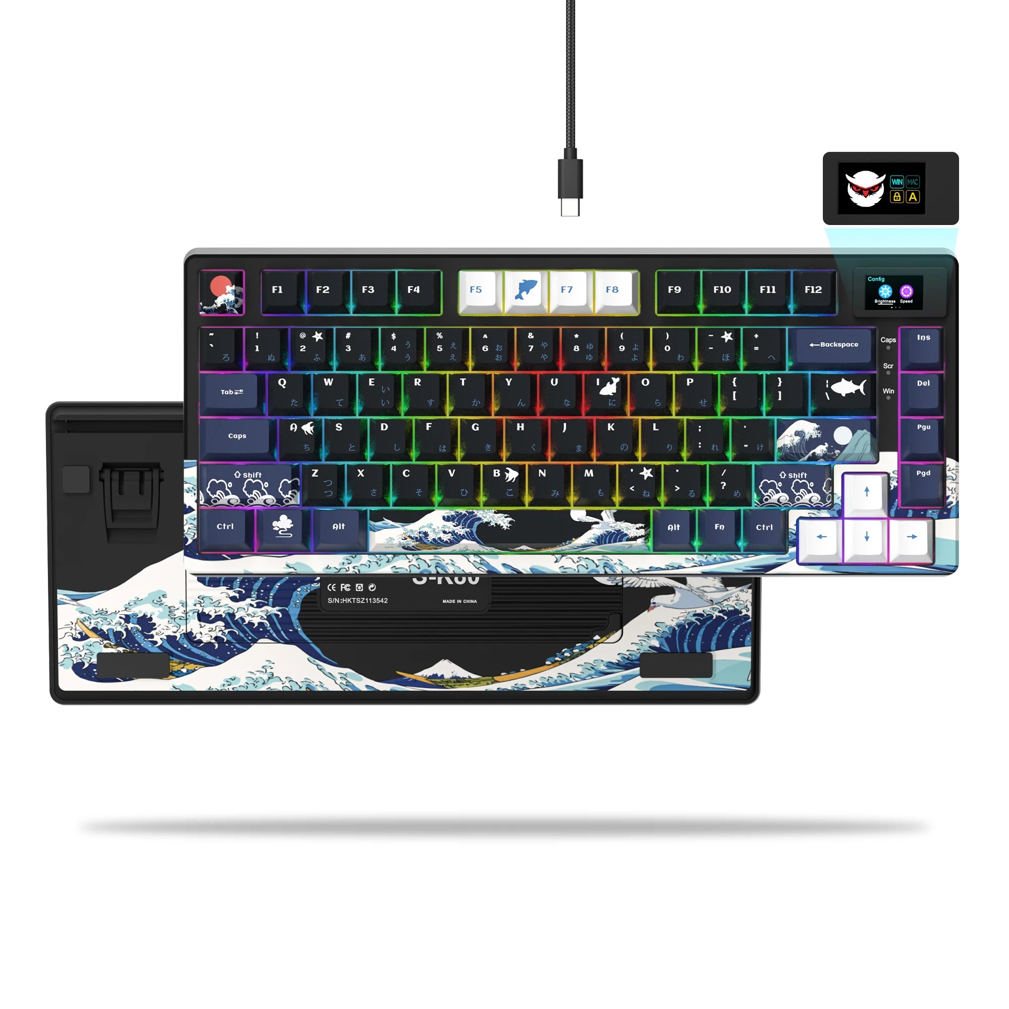 Wired Mechanical Gaming Keyboard with OLED Display Full Key Hot-Swappable Pudding RGB Backlit Keyboard