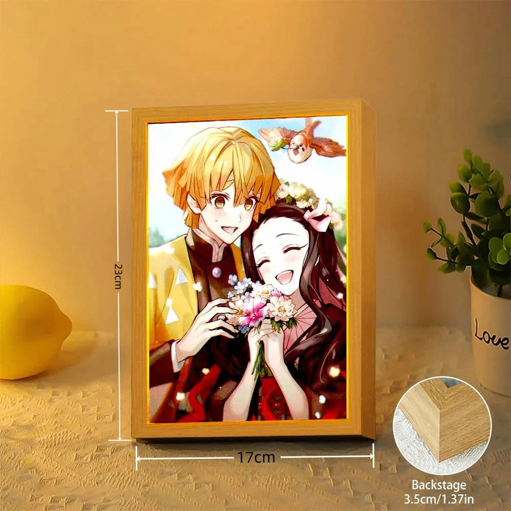 Anime Figure Light Painting Photo Frame Demons Slayer Kimetsu No Yaiba Tanjirou Action Led Lamps