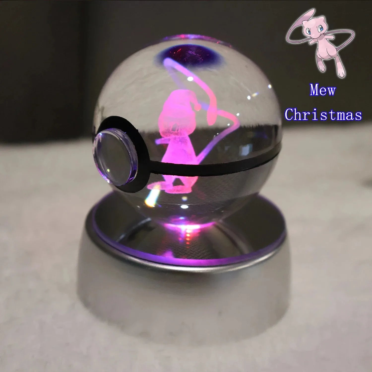 Pokemon 3D Crystal Ball Pikachu Gengar Mew Mewtwo Figurines Lamp