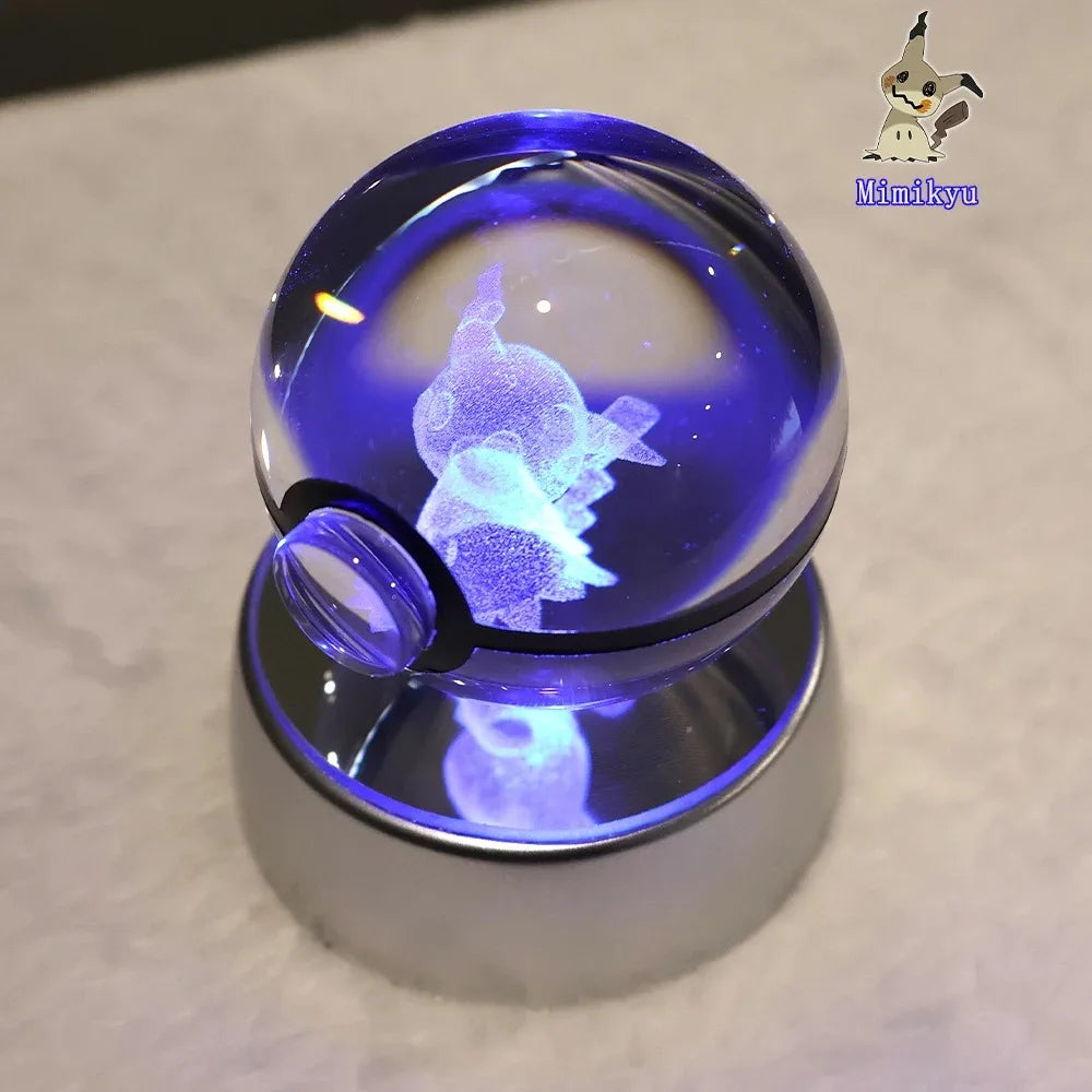 Pokemon 3D Crystal Ball Pikachu Gengar Mew Mewtwo Figurines Lamp