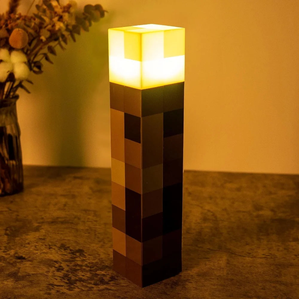 MC Game Brownstone Torch Lamp Figure 4Colors LED Night Light Bedroom Decorative Table Lamp USB Charging