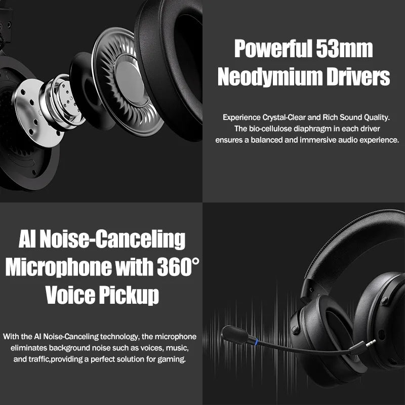 MCHOSE V9 pro E-Sports Headset with Microphone Tri-Mode Wireless 7.1 Channel Surround