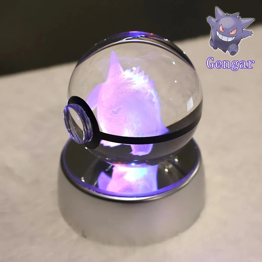 Pokemon 3D Crystal Ball Pikachu Gengar Mew Mewtwo Figurines Lamp
