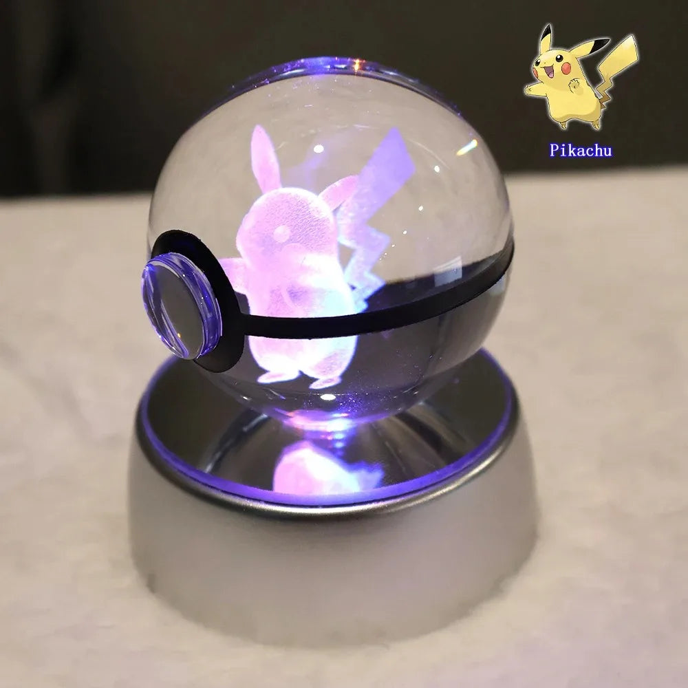 Pokemon 3D Crystal Ball Pikachu Gengar Mew Mewtwo Figurines Lamp