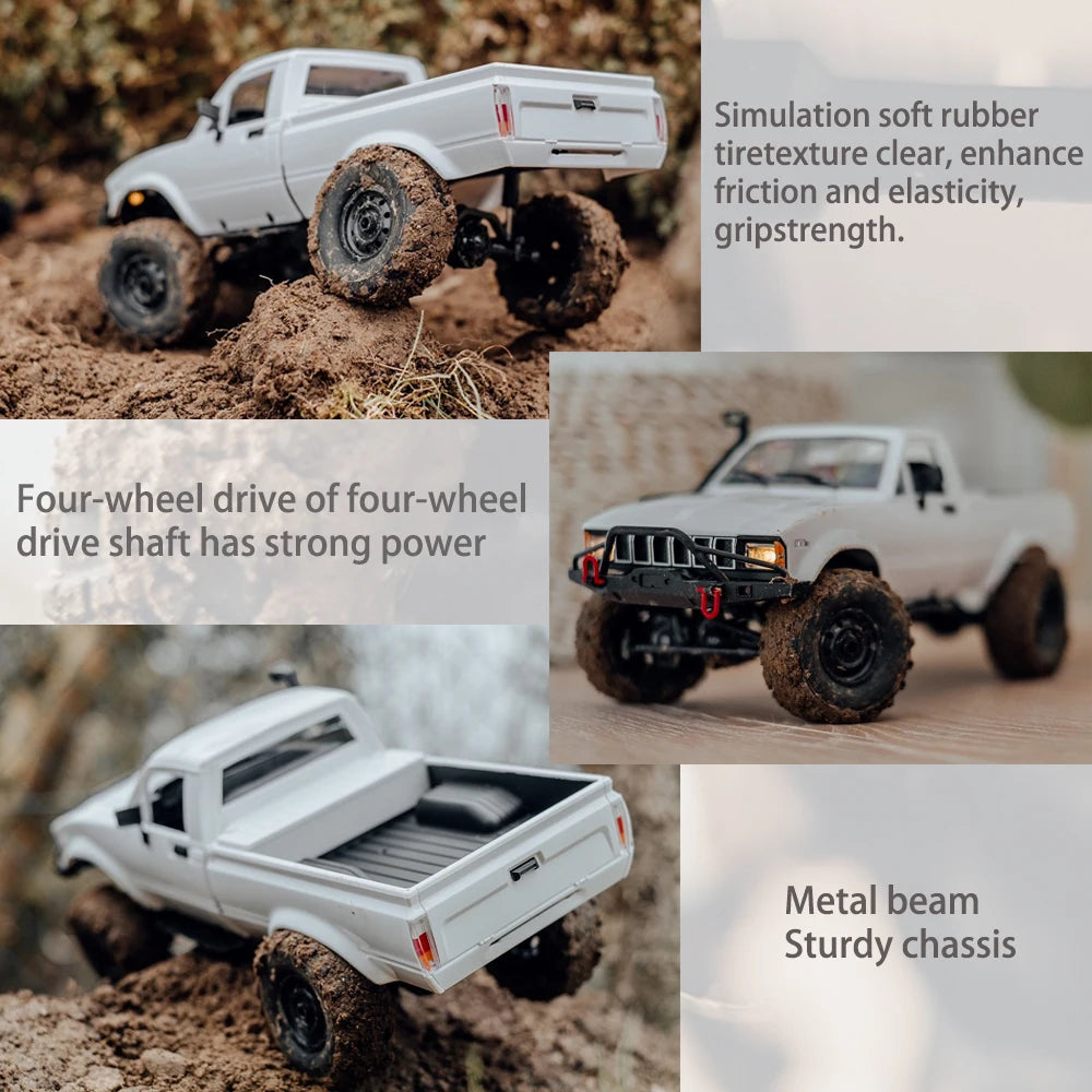 WPL C24-1 Full Scale RC Car 1:16 2.4G 4WD Rock Crawler Electric Buggy Climbing Truck LED Light On-road 1/16 For Kids Gifts Toys