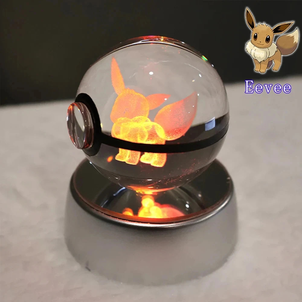 Pokemon 3D Crystal Ball Pikachu Gengar Mew Mewtwo Figurines Lamp