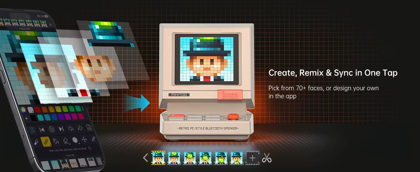 Divoom MiniToo Retro Bluetooth Speaker Portable Pixel Display Music Box Retro Computer Style Speaker Gift