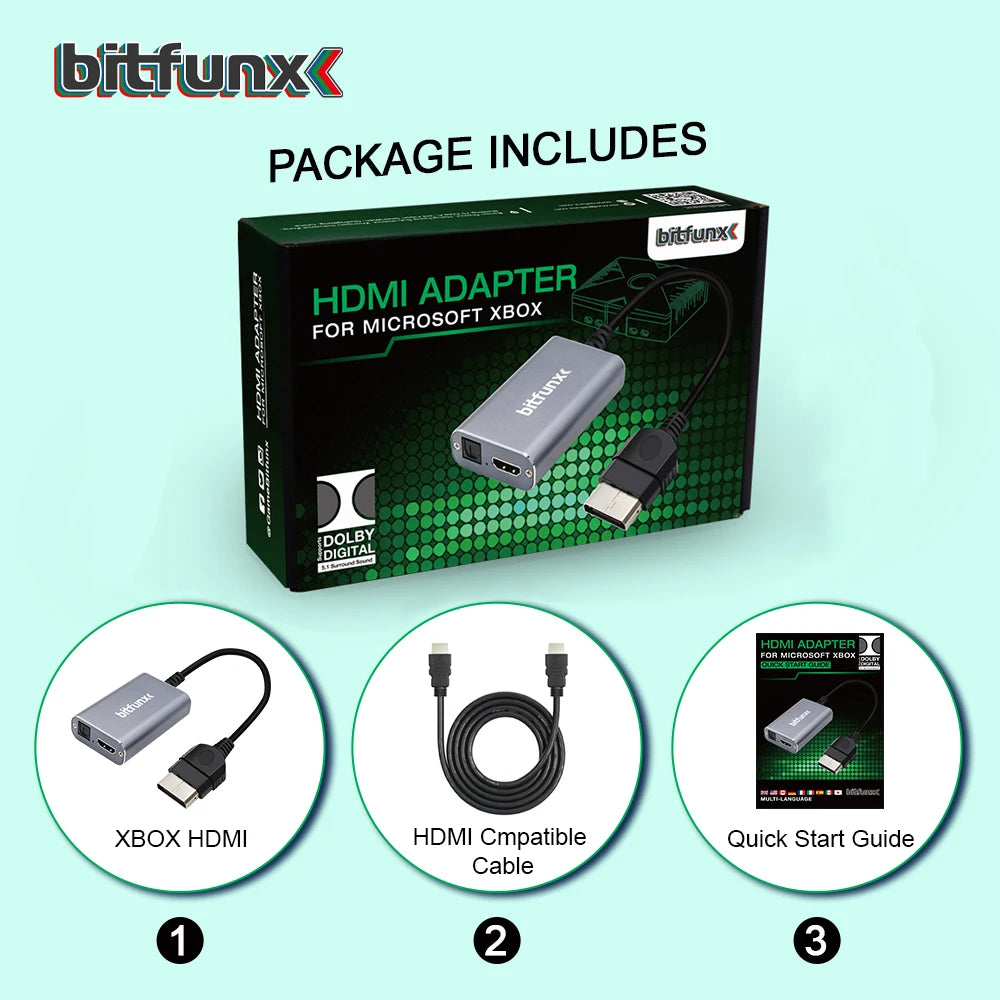Bitfunx HDMI Adapter for XBOX Classic Retro Gaming Consoles HD Cable Accepts 5.1 Dolby Digital Surround Sound