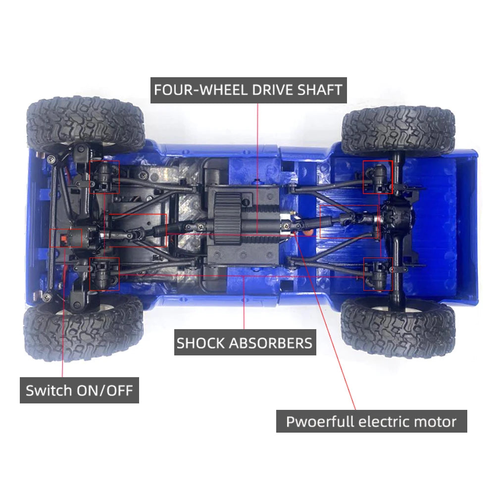 WPL C24-1 Full Scale RC Car 1:16 2.4G 4WD Rock Crawler Electric Buggy Climbing Truck LED Light On-road 1/16 For Kids Gifts Toys