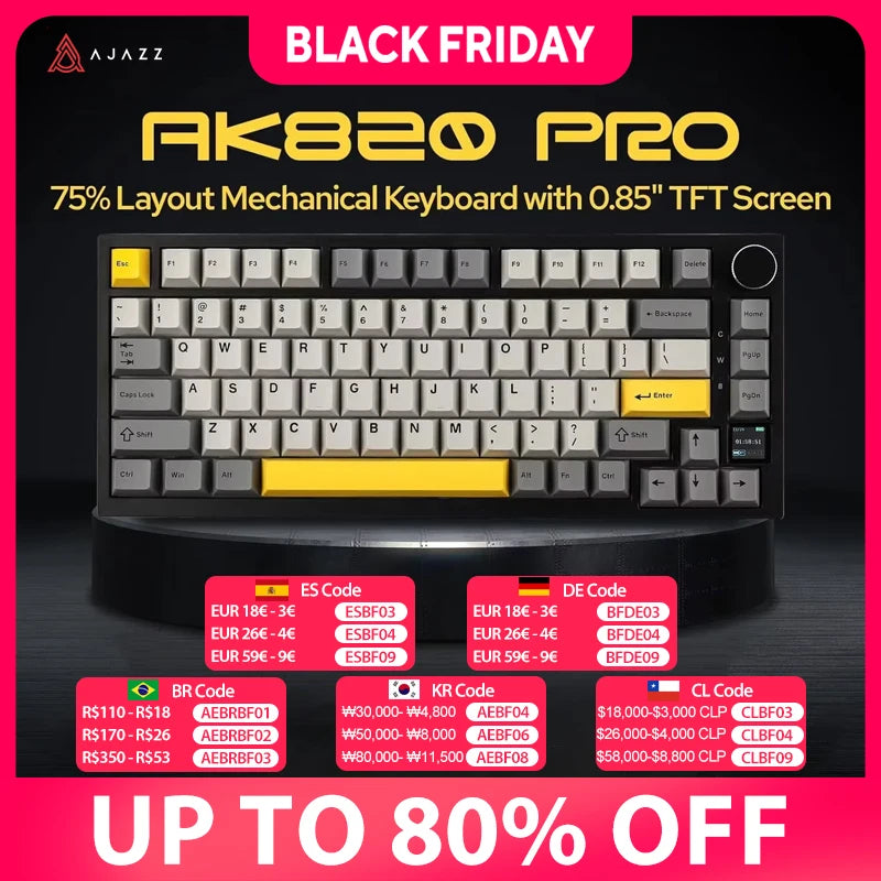 Ajazz AK820/AK820Pro Gaming Mechanical Keyboard Bluetooth 5.1/Wireless/C-Wired Customized Keyboard with Knob Hot Swapping Gasket